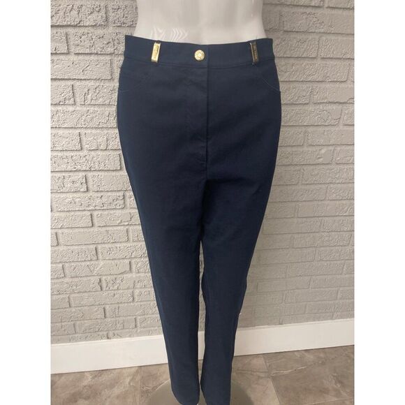 St John Women Stretch Dark Blue Jeans With Gold Tone Hardware Size 12 - Picture 1 of 8